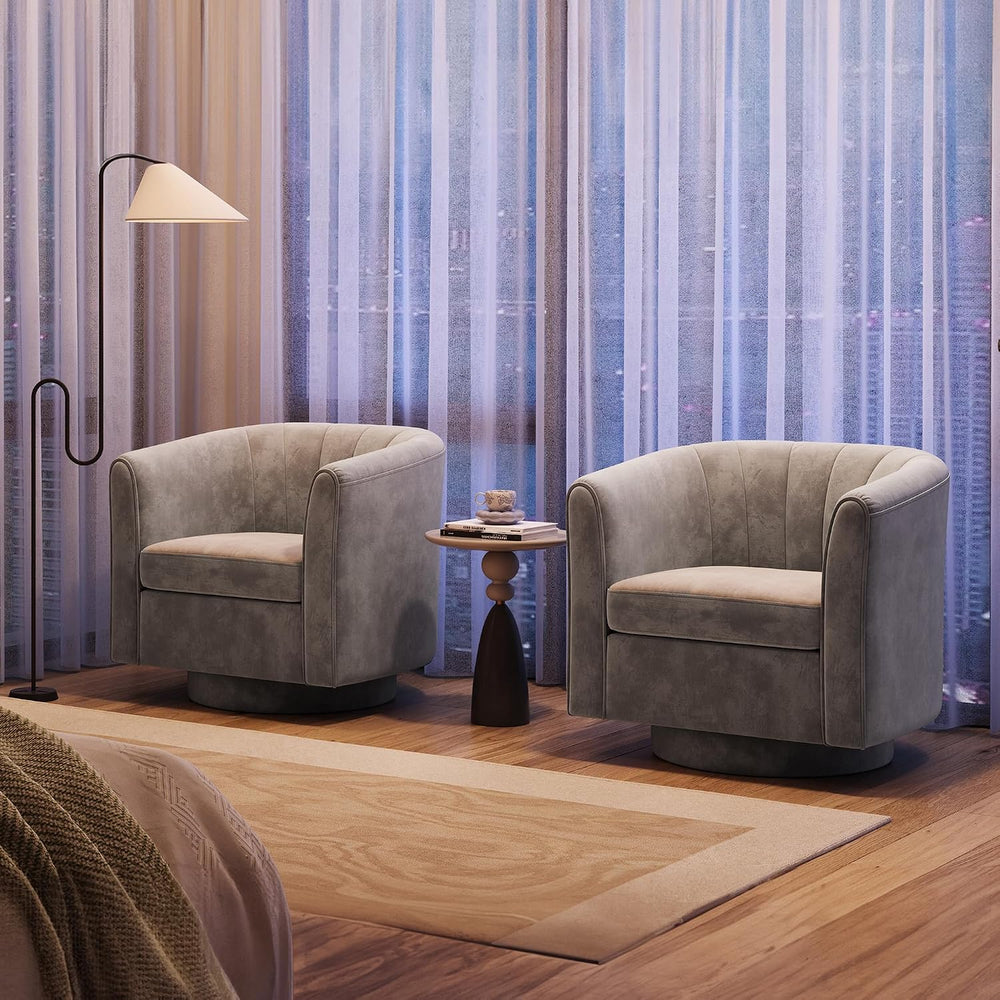 LINSY 360° Swivel Accent Chairs Set of 2, Modern Velvet Chair with Ottoman, C...