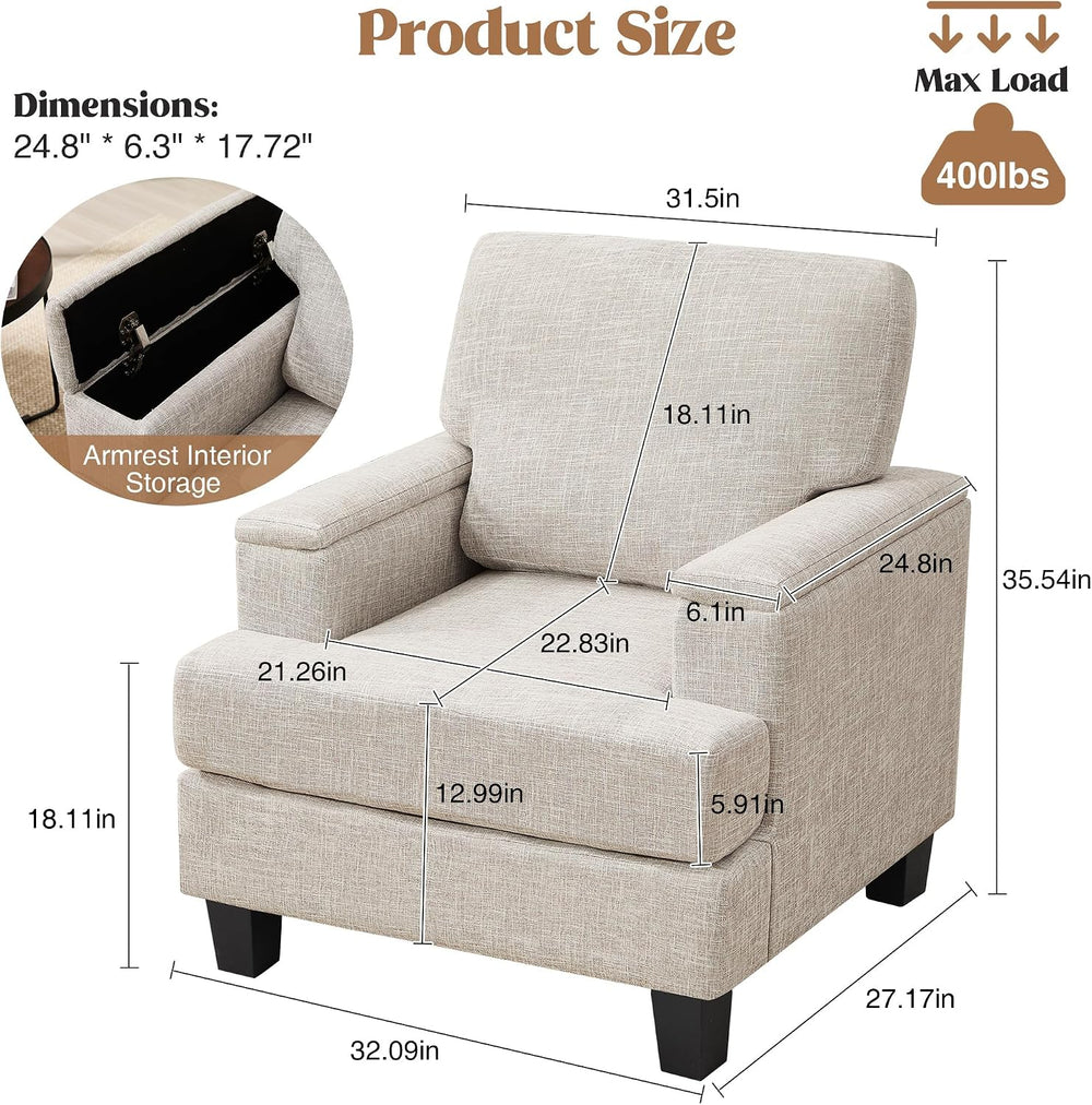 Accent Chairs Set of 2 with Armrest Storage, Modern Reading Living Room Chair...
