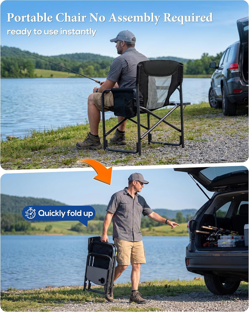 Heavy Duty Oversized Camping Folding Chair, Support 400lbs