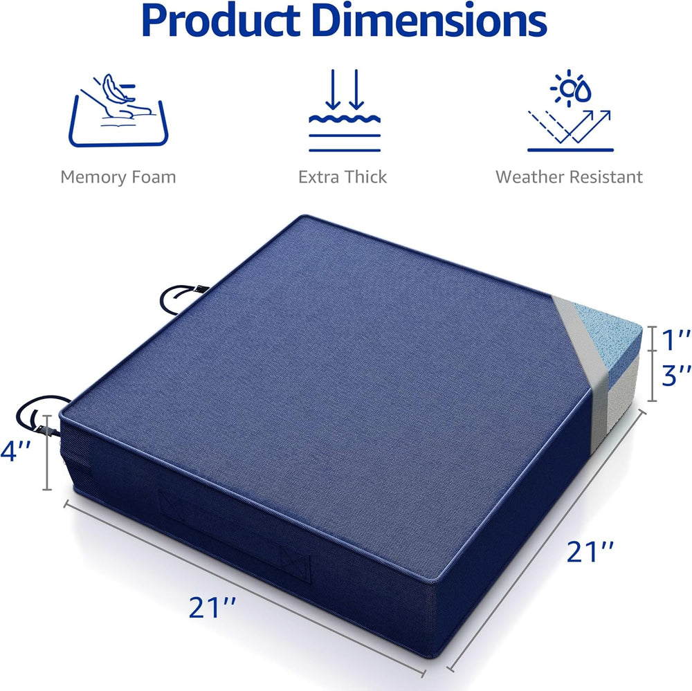YENING 21x21 Memory Foam Outdoor Chair Cushions Waterproof 4 Inch Extra Thick...