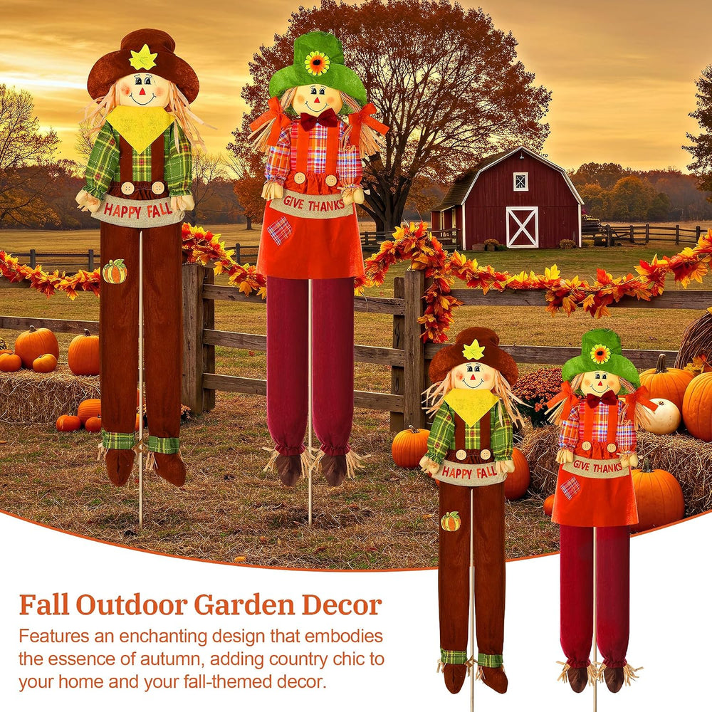Meonum 2 Pack Fall Scarecrow Outdoor Decorations, Plaid, Cute, 60''