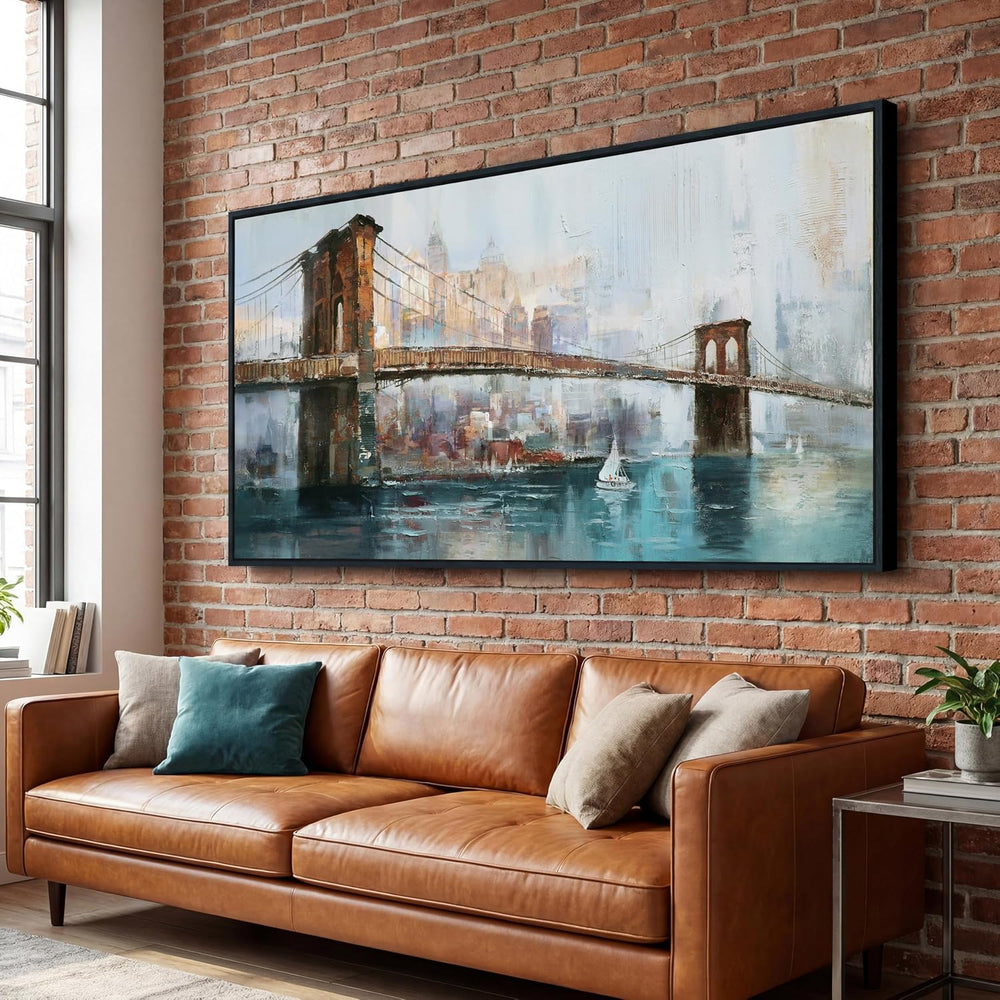 Acocifi New York Brooklyn Bridge Wall Art, Large Canvas Framed 58"x29"