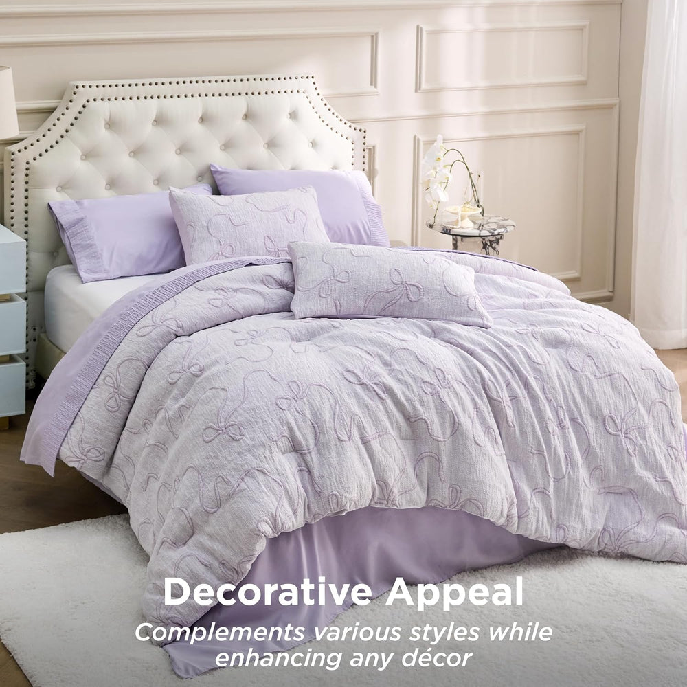 Bedsure Lavender Comforter Set Cute Bow Bedding Set Queen 3 Pieces