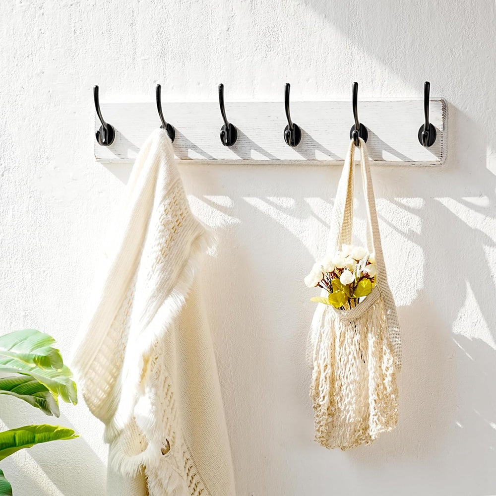 Dseap Coat Rack Wall: 24" Long, Patented, Heavy-Duty, 6-Double-Hooks Woo...