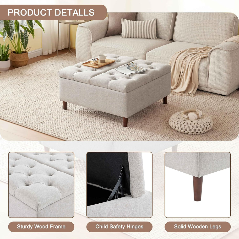 Weture 35" Large Storage Ottoman Coffee Table, Square Ottoman, Light Grey