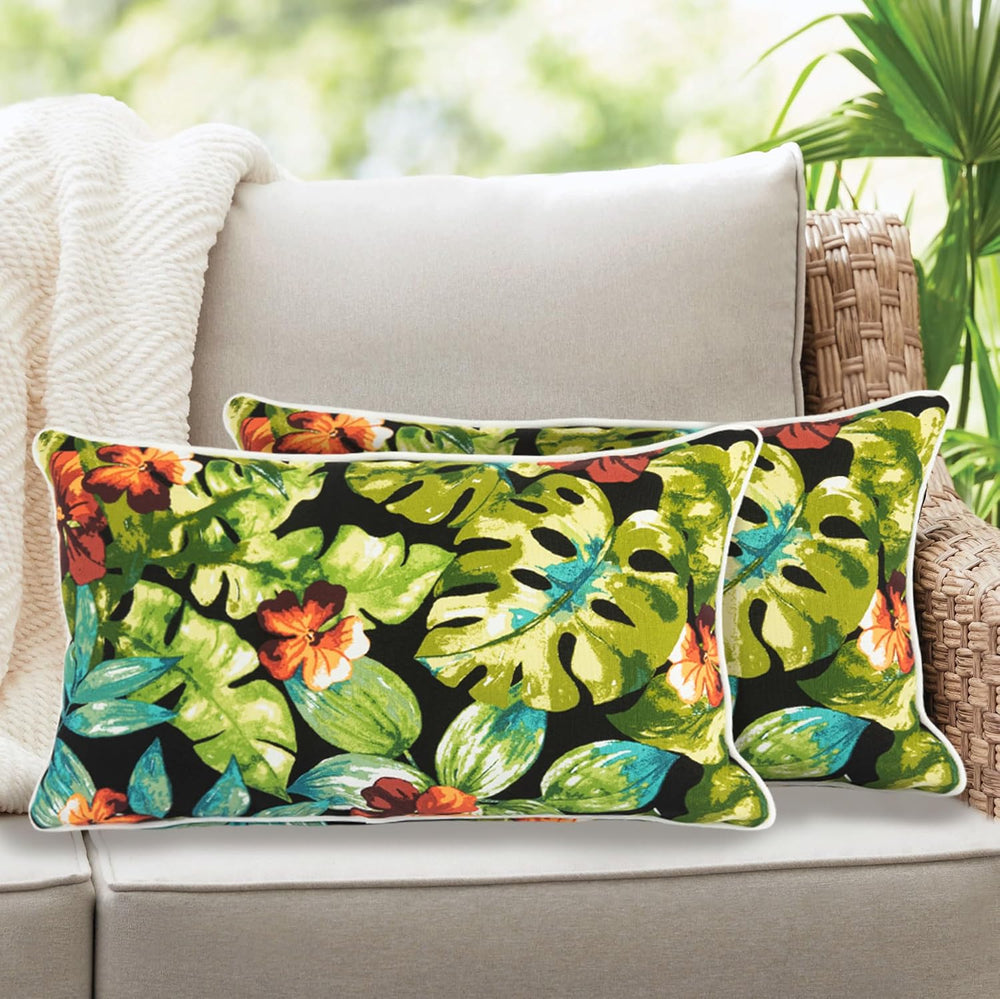Lumbar Pillow with Insert, Set of 2, Outdoor Indoor Waterproof Decorative Pat...