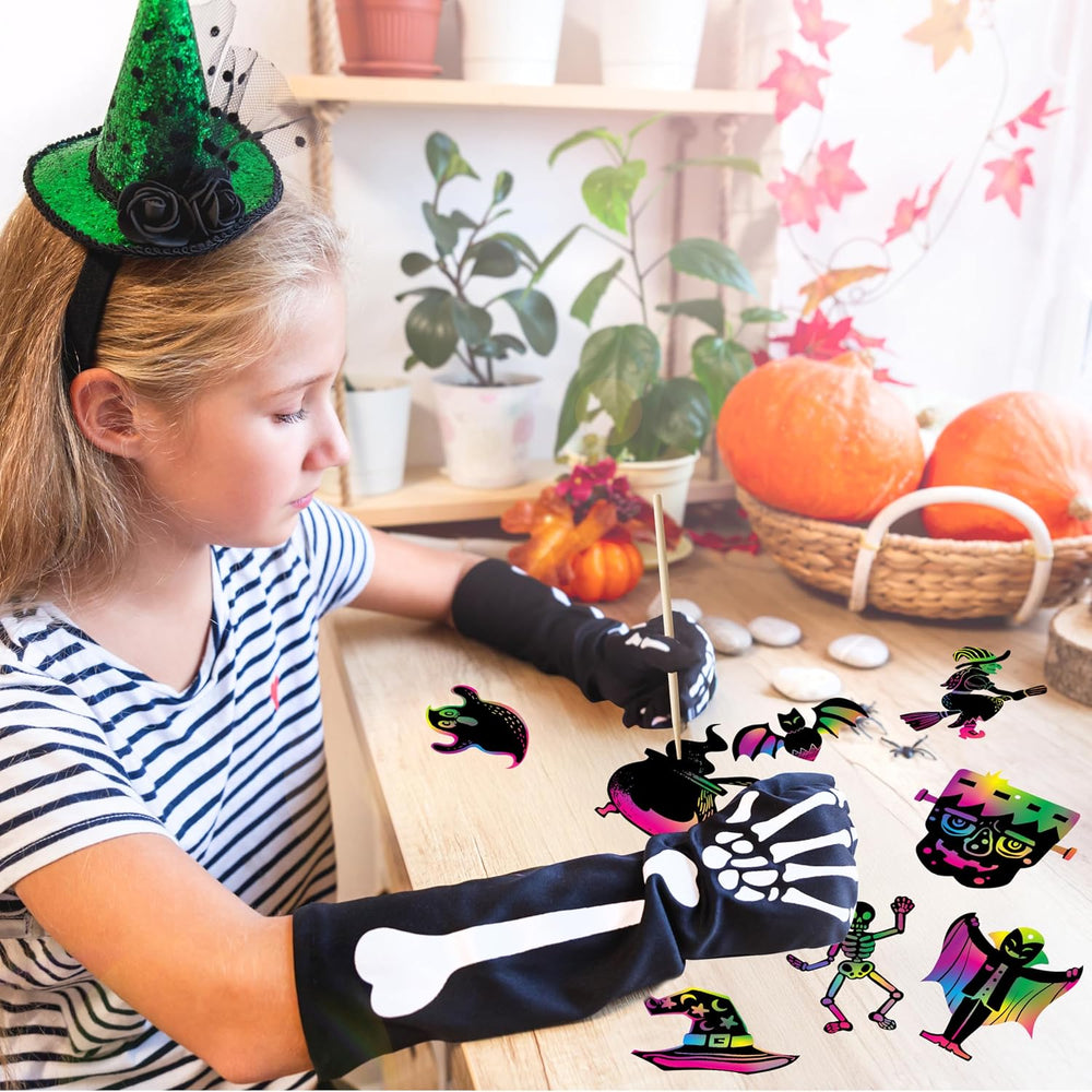 JOYIN 120 Pcs Halloween Rainbow Scratch Art Crafts for Kid, Halloween Party F...