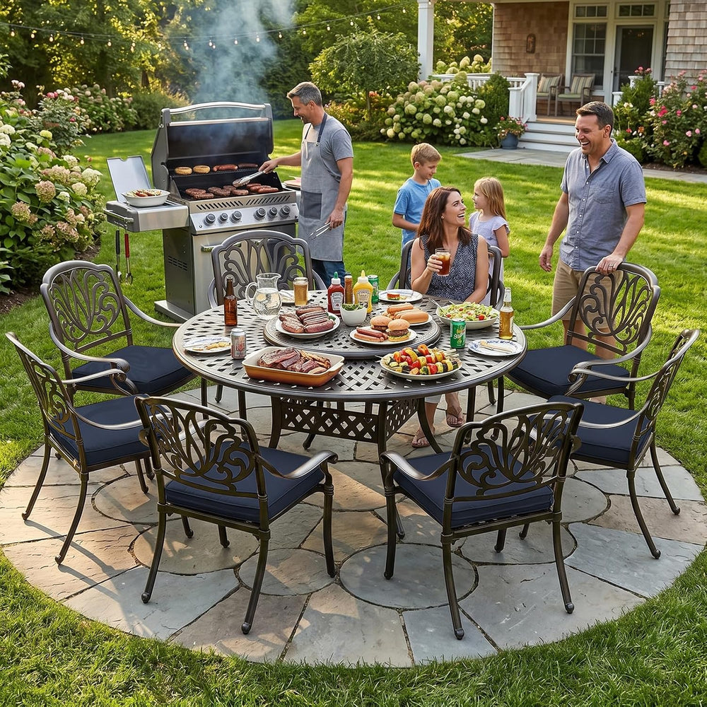 MEETWARM 9-Piece Outdoor Patio Table and Chairs Set, All Weather Cast Aluminu...