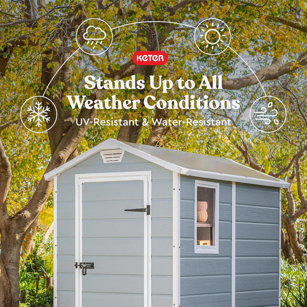 Keter Manor 4x6 Resin Outdoor Storage Shed Kit-Perfect to Store Patio Furnitu...