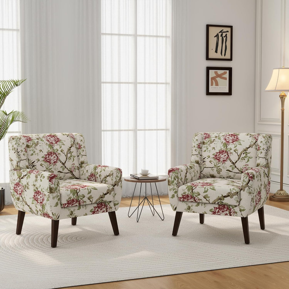 Accent Chair Set of 1, Comfy Reading Armchair, Pattern Floral