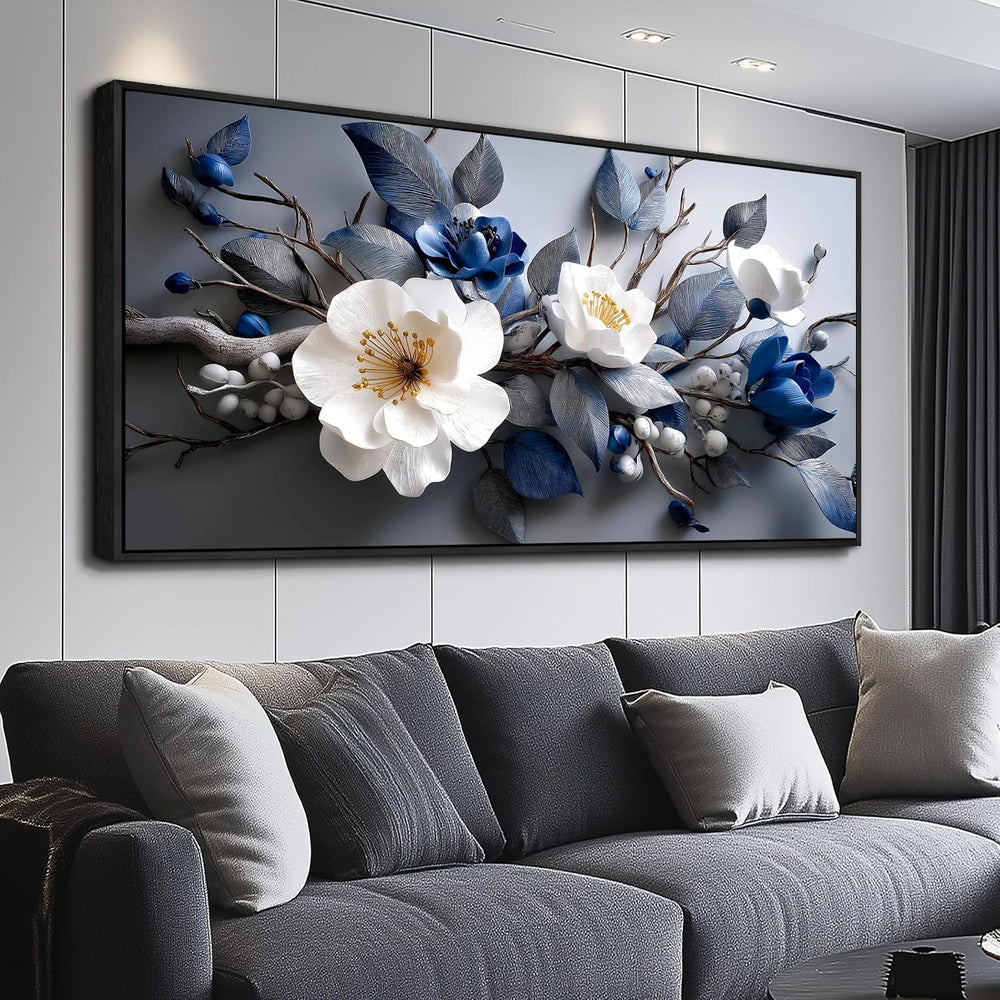 WLWBINTING Black Framed Canvas Wall Art For Living Room Flowers Wall Art Mode...