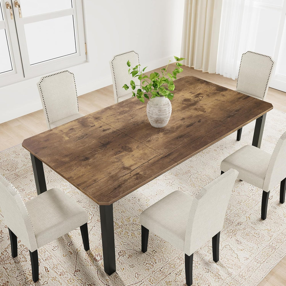 IDEALHOUSE 7-Piece 78.7″Dining Table Set with 6 Upholstered Dining Chairs
