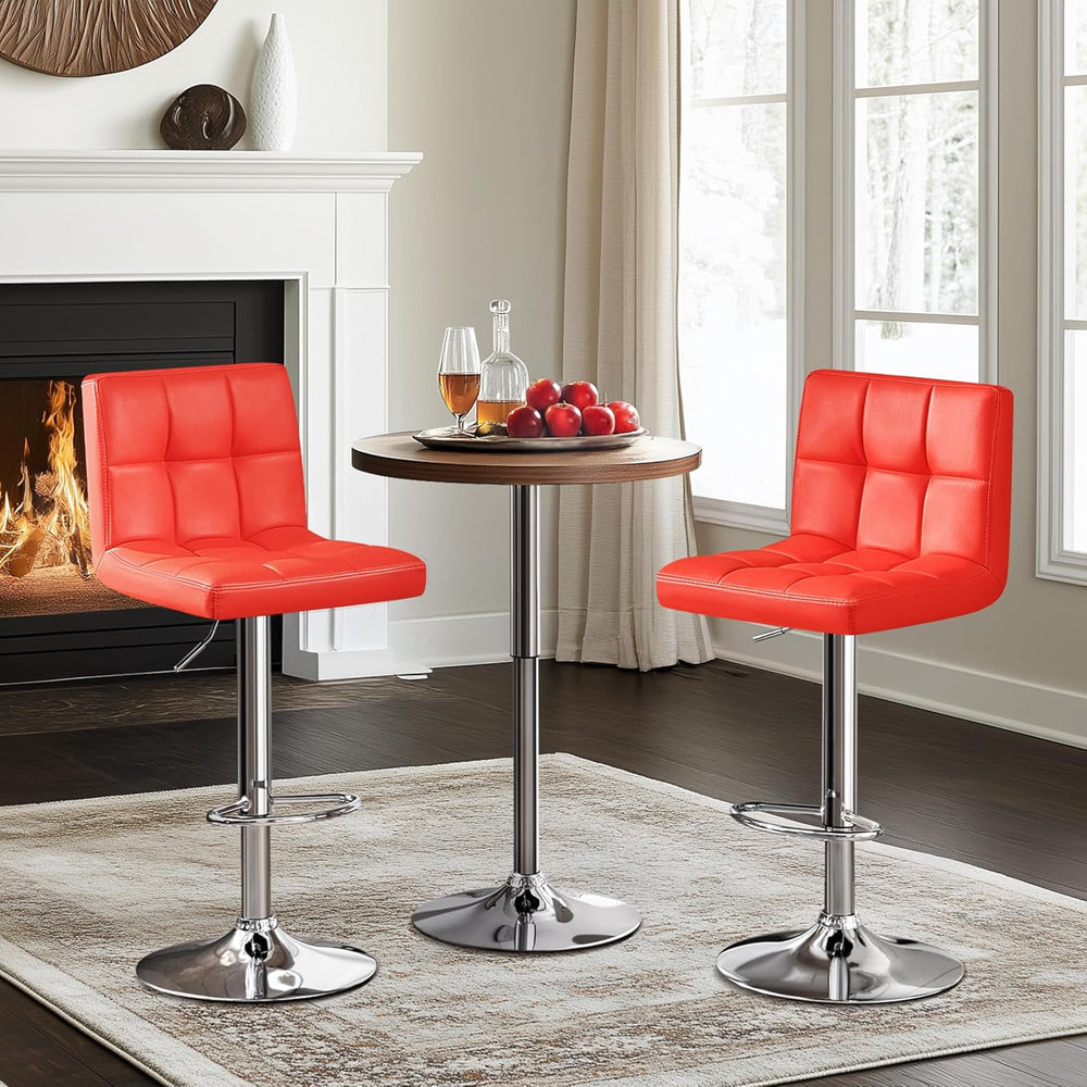 Topeakmart Bar Stools Set of 4 Height Adjustable Bar Chairs Red