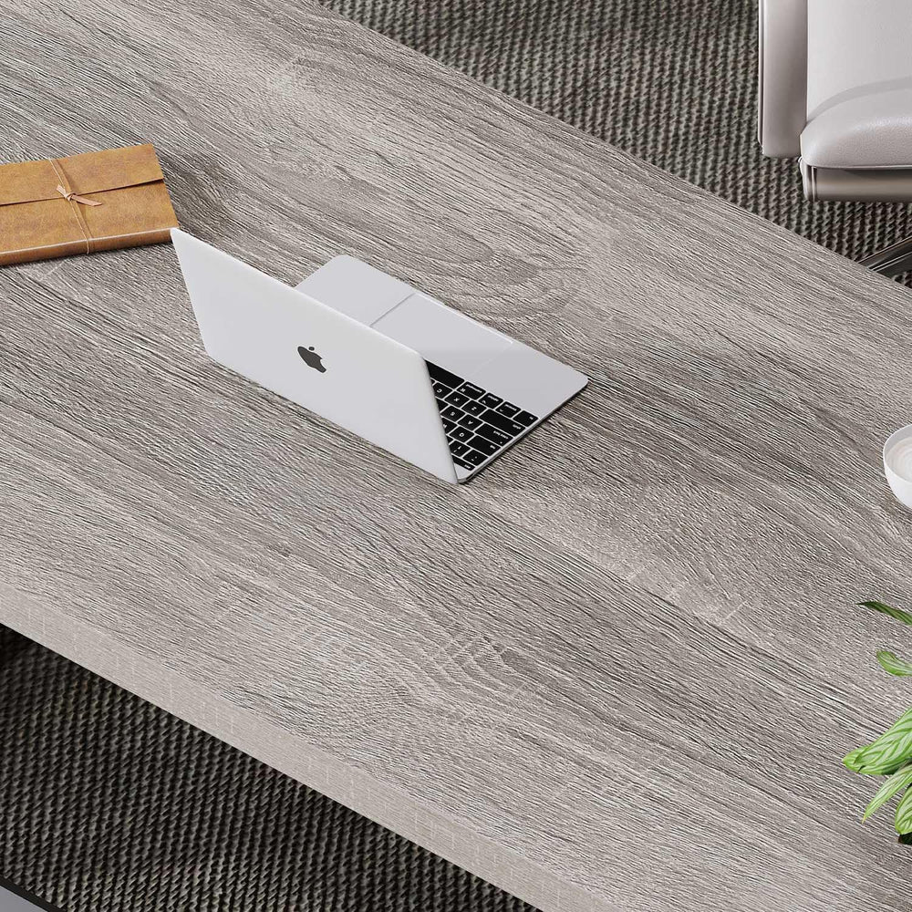 LVB 55 Inch Grey Modern Computer Office Desk Metal & Wood Writing Desks
