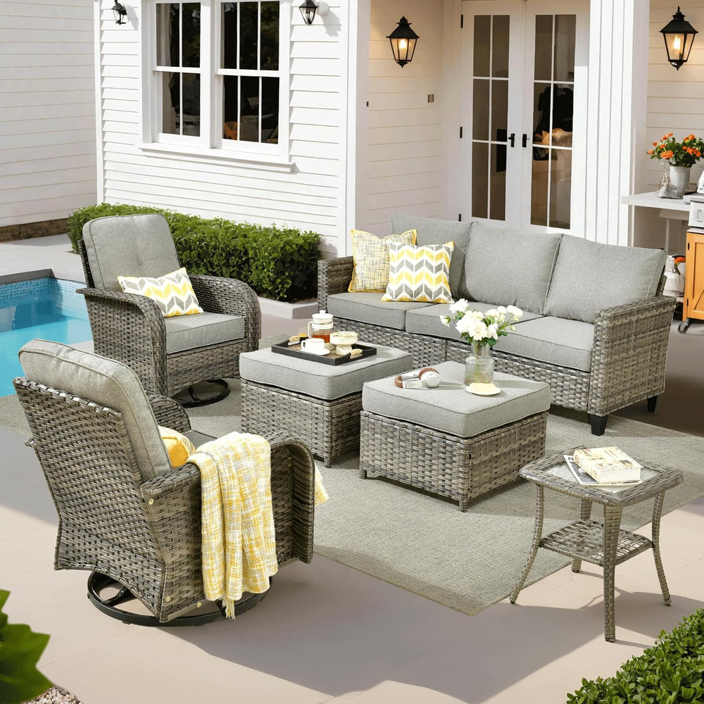 ovios 6 Pieces Patio Furniture Set, Outdoor Wicker Sofa Couch with Swivel Gli...