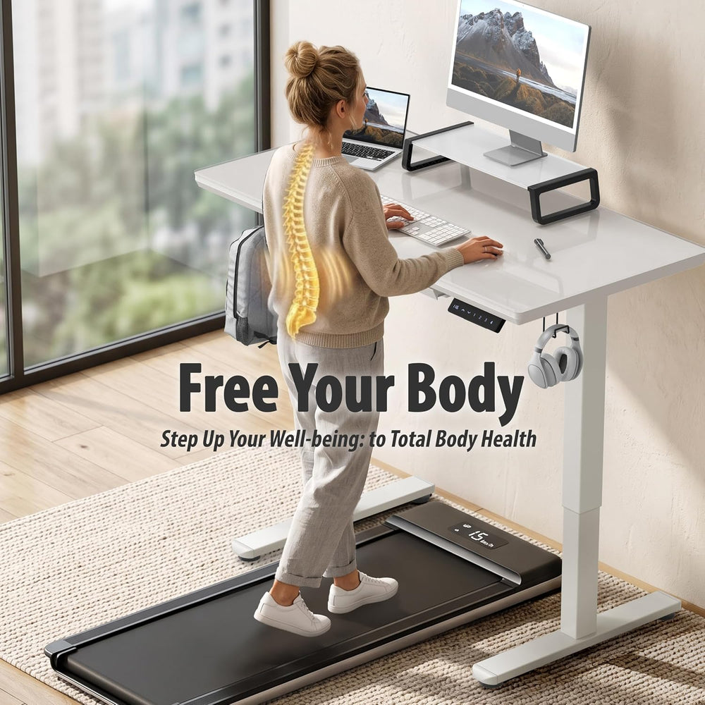 SHW 47-Inch Glass Electric Height Adjustable Standing Desk, White