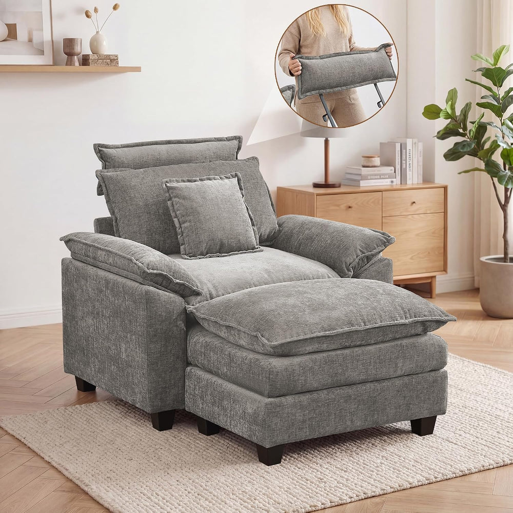 46'' Oversized Chaise Lounge with Ottoman, Cloud Deep Seat Accent Sof...