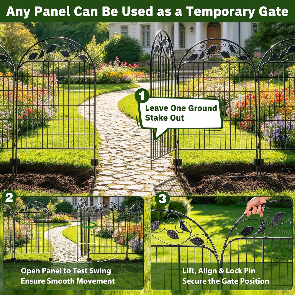 Decorative Garden Fence, 32in H x 12ft L Arched Metal Animal Barrier Fence, R...