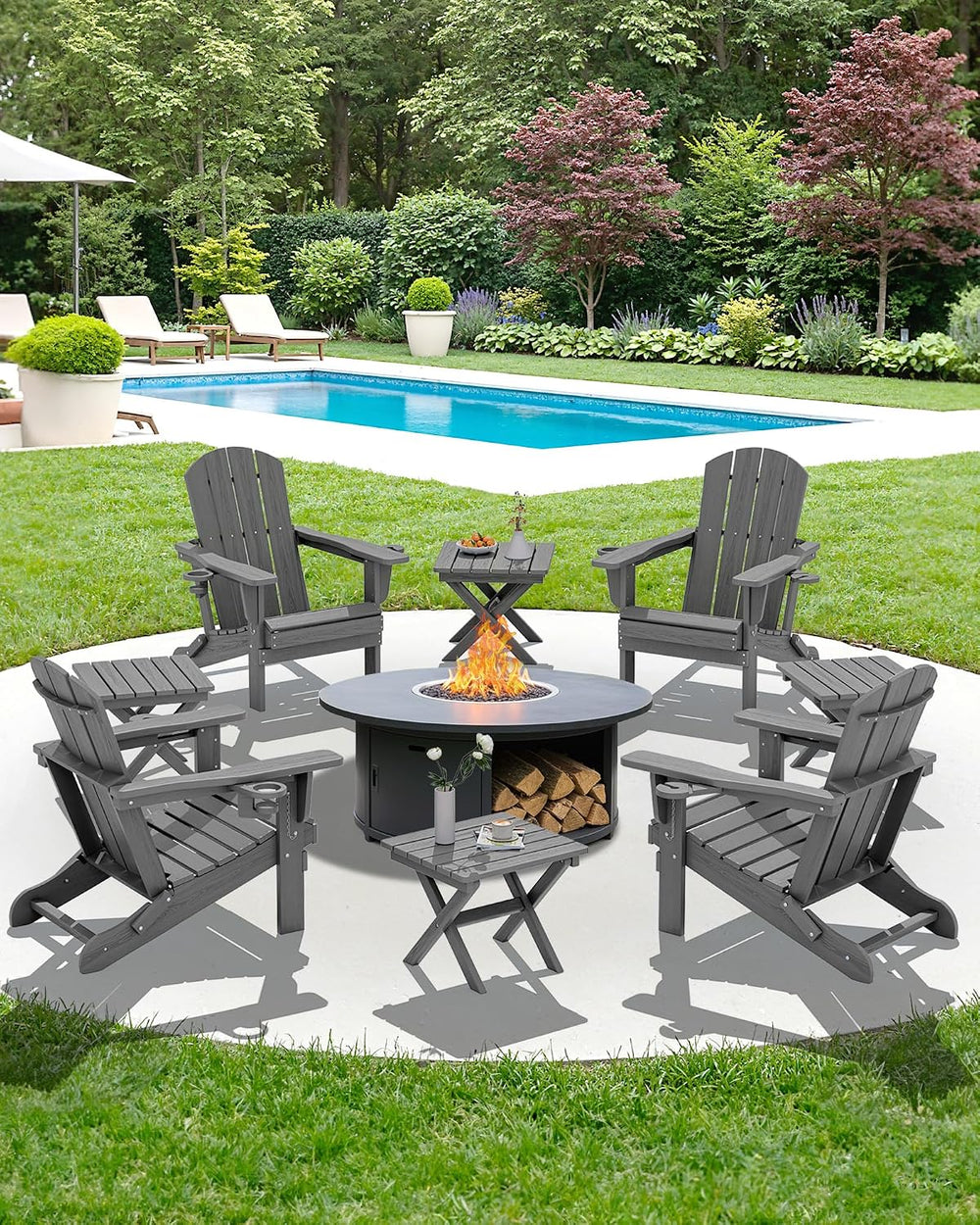 SERWALL Small Folding Side Table, HDPE Outdoor End Table, Gray