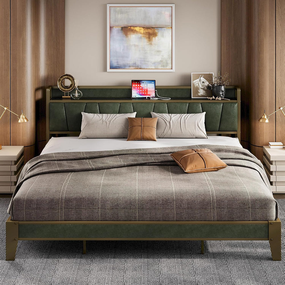 LIKIMIO King Bed Frame with Storage Headboard & Charging Station