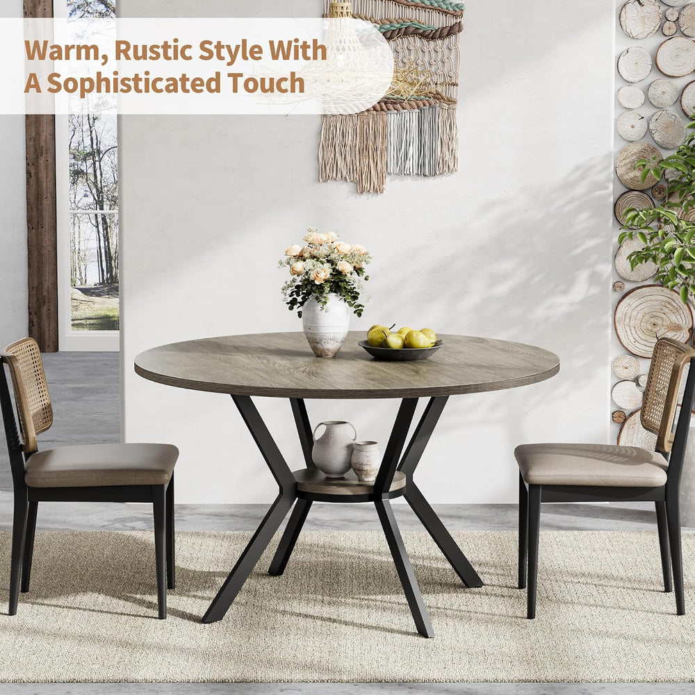 Round Dinner Table for 4, 42 Inch Kitchen & Dining Room Table with Storage