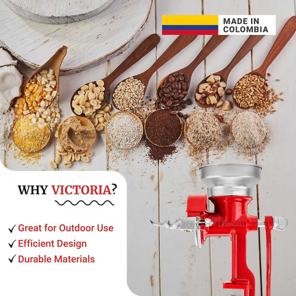 Victoria Cast Iron Manual Grain Mill Grinder, Red