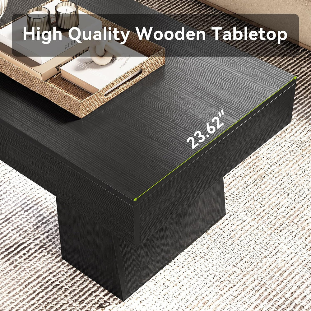 LITTLE TREE Farmhouse Coffee Table, 47 Inches Wooden Rectangular Accent Cente...