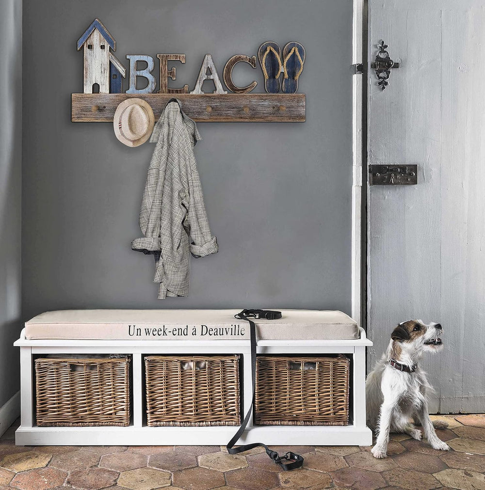 SAILINGSTORY Beach Sign Coat Rack Wall Mounted Coat Hanger Beach Decor