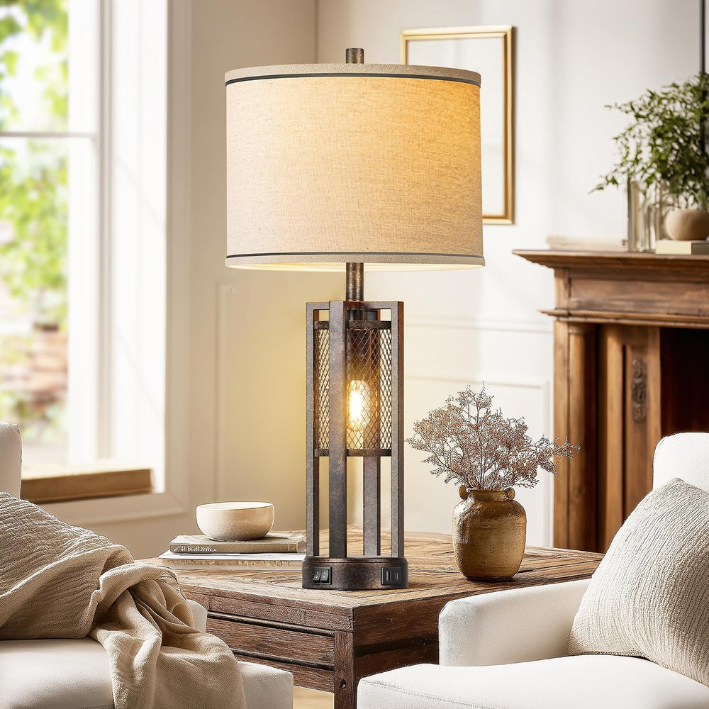 28'' Farmhouse Industrial Table Lamp Set of 2 - Rustic Bedside Nights...