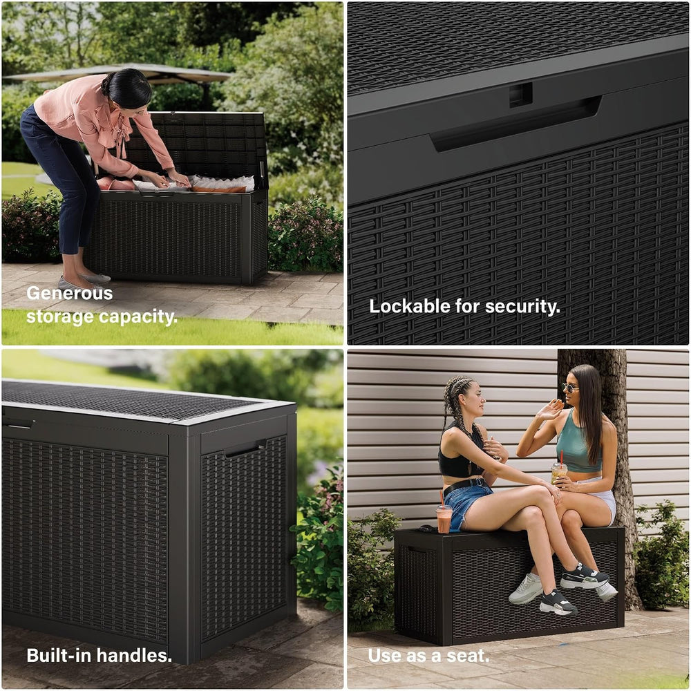 150 Gallon Outdoor Storage Box Patio Deck Box Waterproof, Resin Lockable Outs...