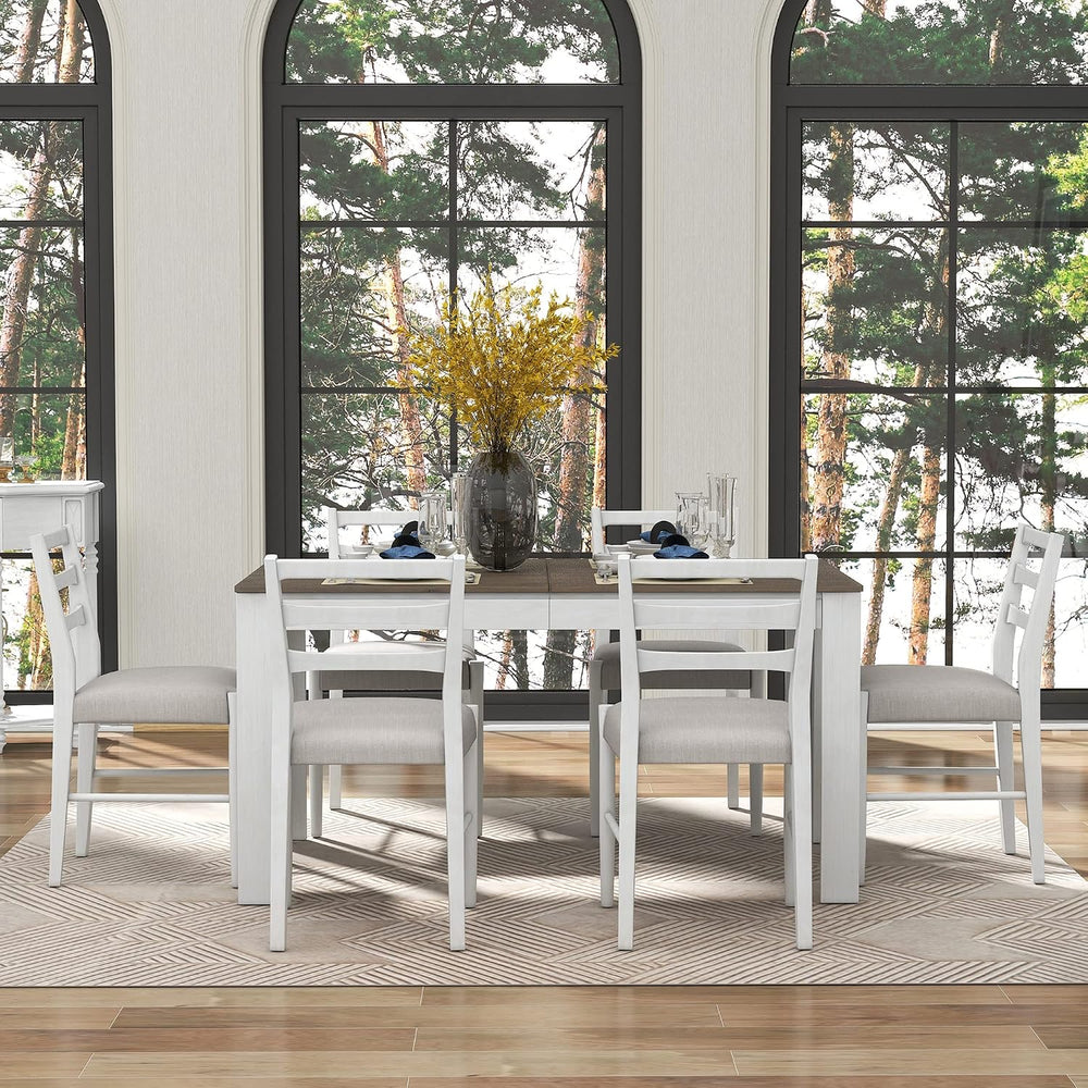 LUMISOL 7-Piece Dining Table Set with Chairs, Extendable Dining Room Table Se...