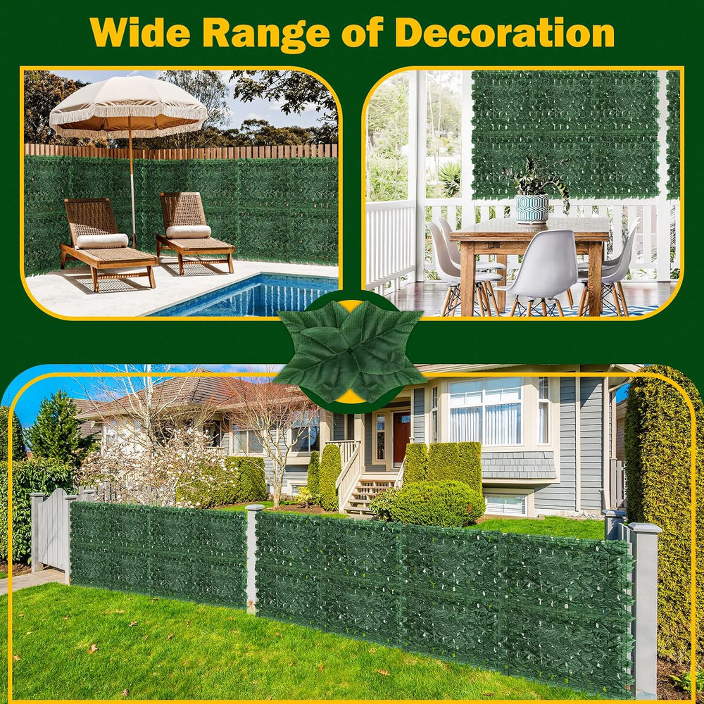 Artificial Ivy Privacy Fence Screen, 240x40 inch Dense Leaf Green Ivy Wall Pa...
