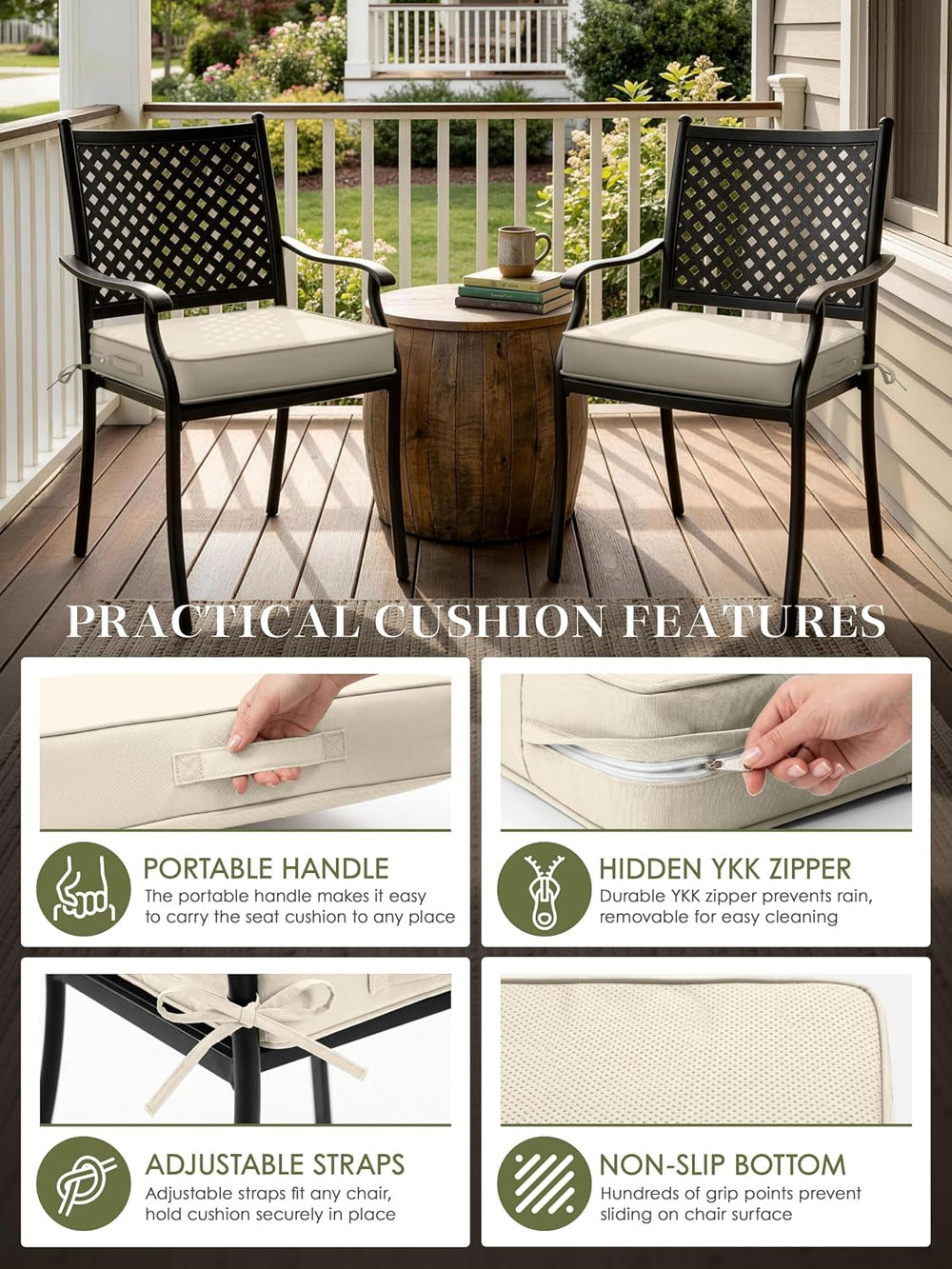 Outdoor Chair Cushions Set of 4,19x19x4 Inch Waterproof Seat Pad