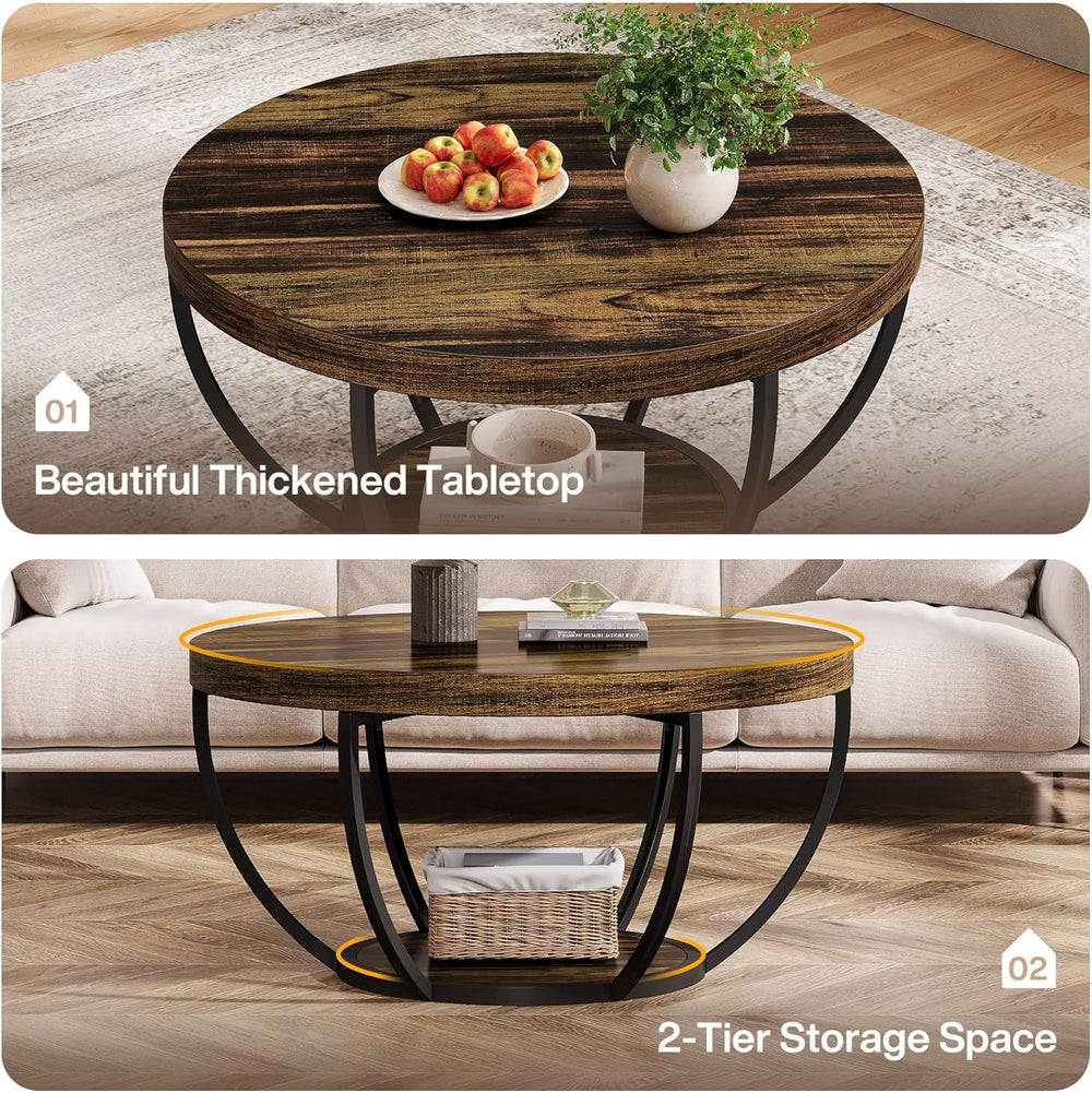 Tribesigns Round Coffee Table with Storage, 31.7" Living Room Table