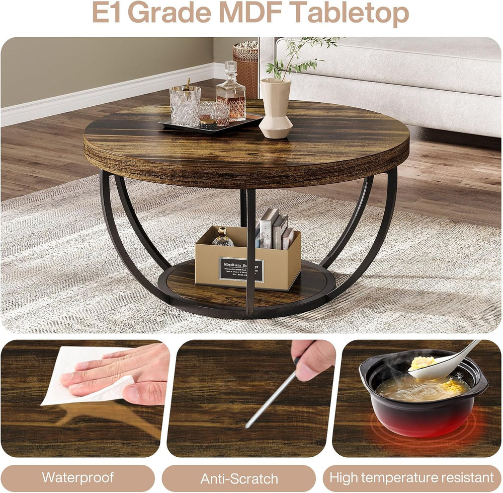 Tribesigns Round Coffee Table with Storage, 31.7" Living Room Table