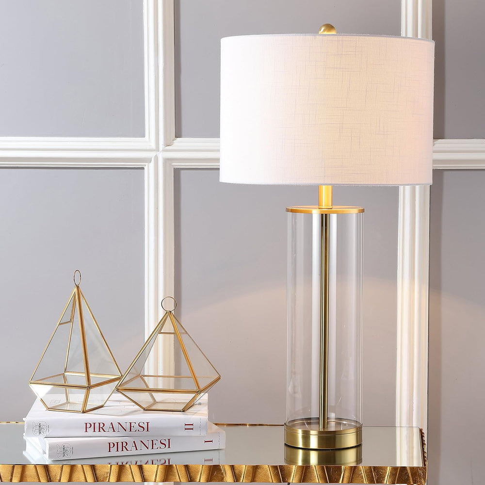 JONATHAN Y Collins Glass Table Lamp 29.25", Clear/Brass Gold