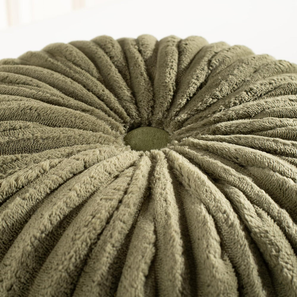HIG Set of 2 Olive Flannel Decorative Round Pleated Throw Pillows