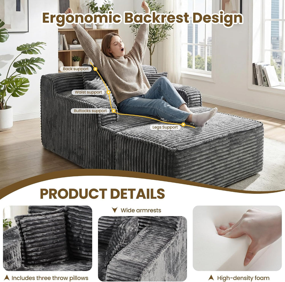 Chaise Lounge Chair Indoor,Boneless Chair with Ottoman,Comfy Reading Chair fo...
