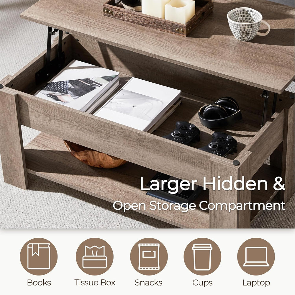 Yaheetech Lift Top Coffee Table with Hidden Storage & Shelf, Gray, 38.6&q...