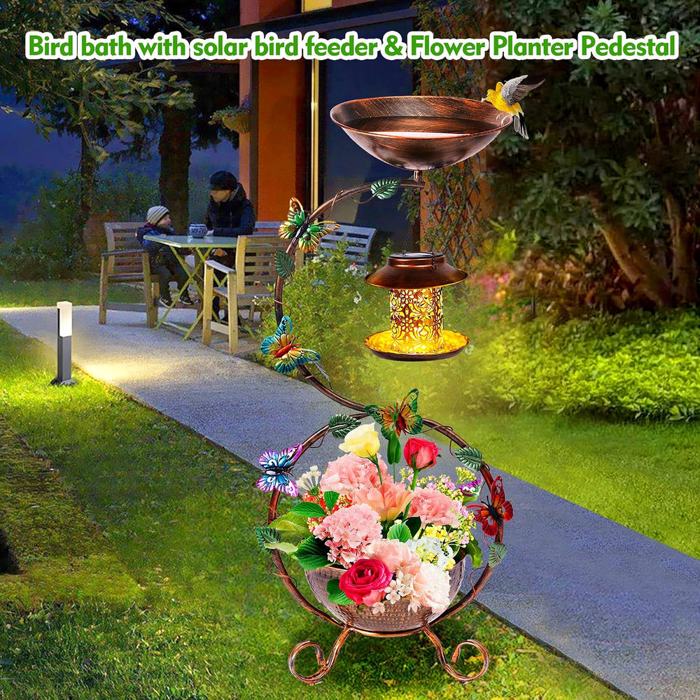 YADOOLIFE 37.8" Bird Bath and Solar Bird Feeders Combo with Flower Plant...