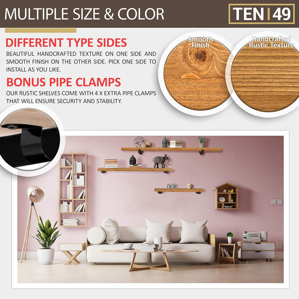 TEN49 Real Wood Rustic Floating Shelves Wall - 24 Wide Small Wooden Industria...