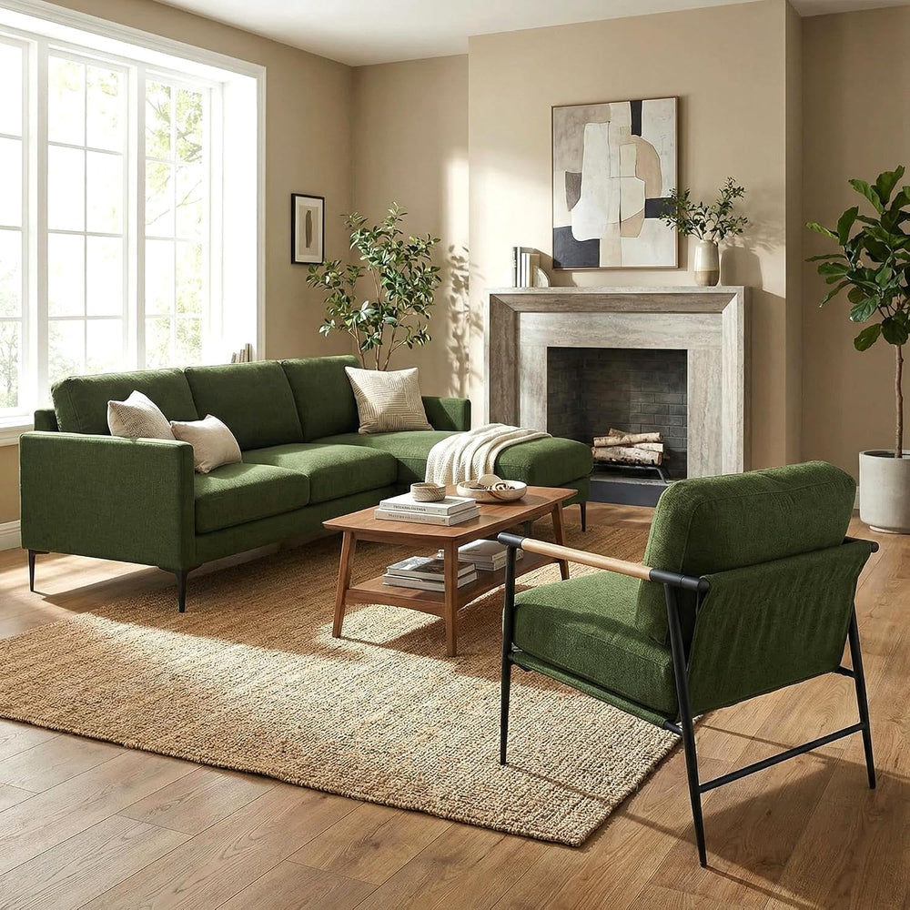 LukeAlon Mid-Century Linen Accent Chair, Ultra Soft Living Room Chair with Me...