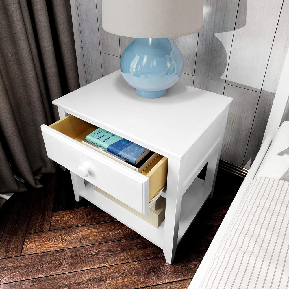 Plank+Beam Nightstand with Drawer and Shelf, White