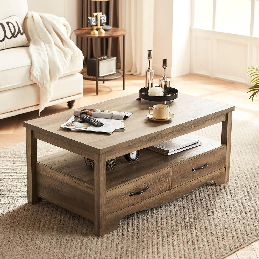 LINSY HOME Farmhouse Coffee Table with Storage, Wood Coffee Table for Living ...