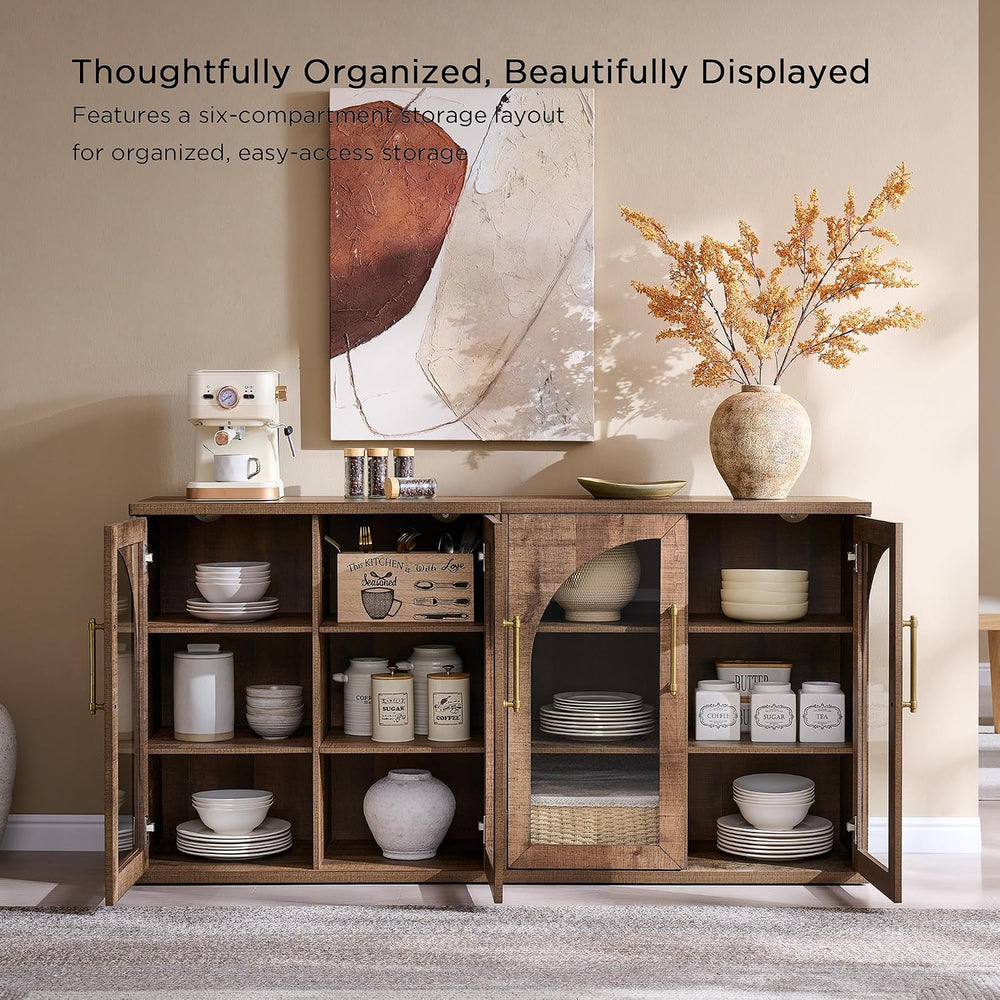 ACCOHOHO Glass Arched Door Sideboard Buffet Cabinet Set of 2, Rustic Oak
