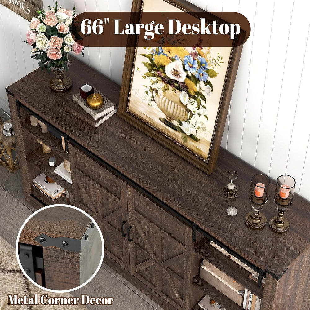 Hlivelood 66" Farmhouse TV Stand for 75 Inch TV, 33" Tall Entertain...