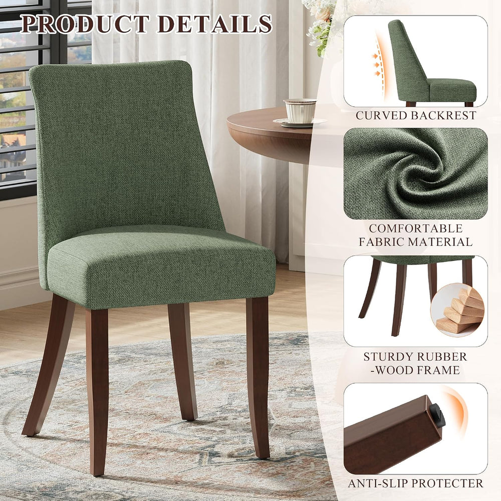 COLAMY Upholstered Dining Chairs Set of 2, Mid Century Modern Kitchen Chairs ...