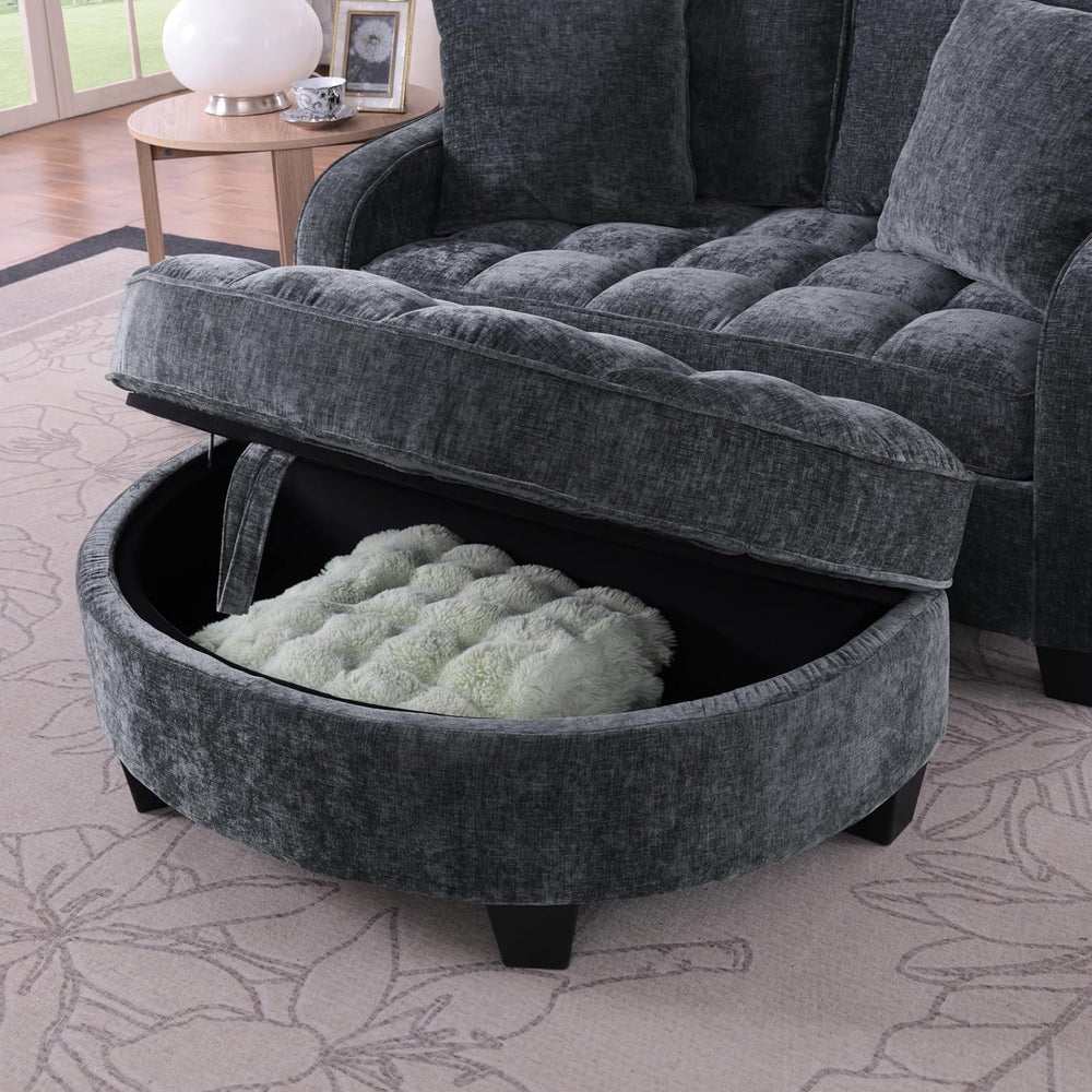 ERYE Chenille Tufted Loveseat Sofa and Ottoman Set