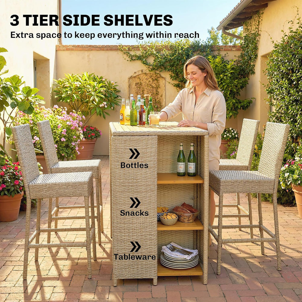 Outsunny 5 Piece Outdoor Bar Set Outdoor High Top Table and Chairs Brown