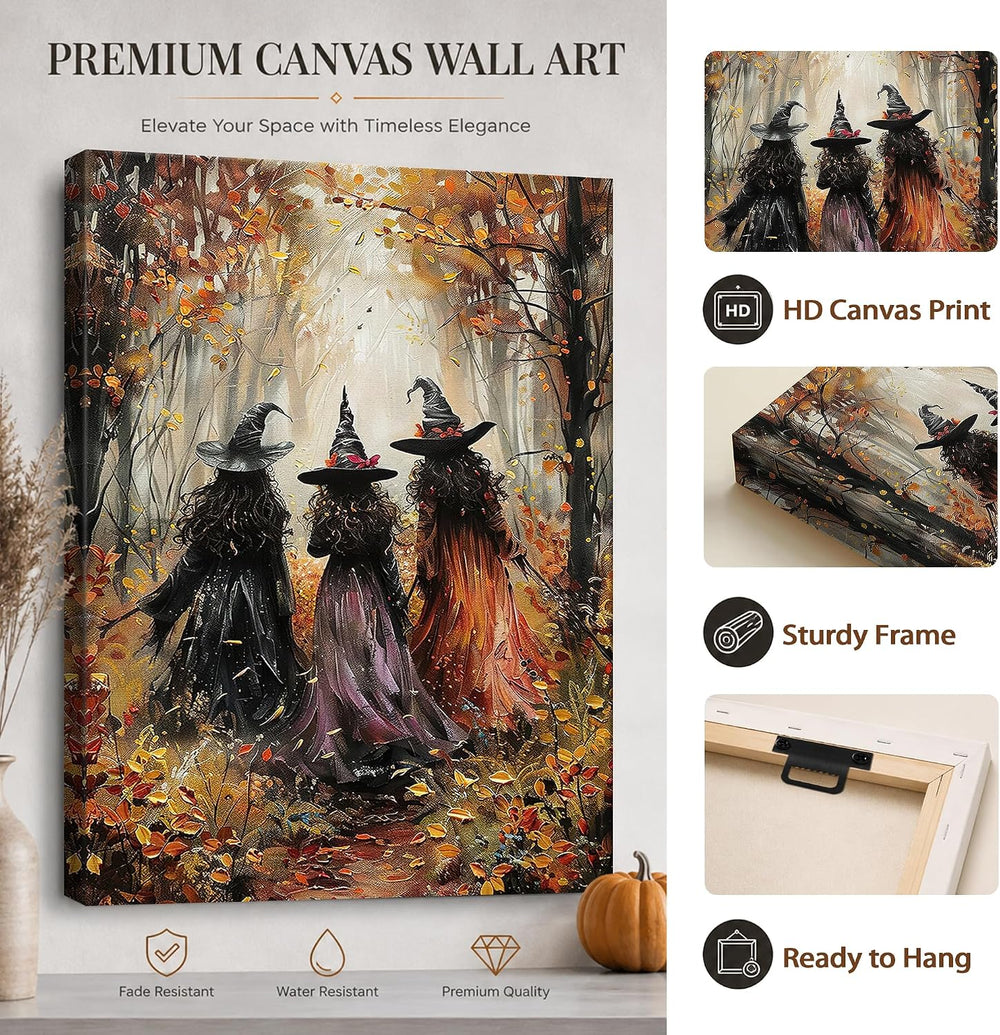 karani Halloween Canvas Wall Art, Vintage Three Witches Halloween Pictures